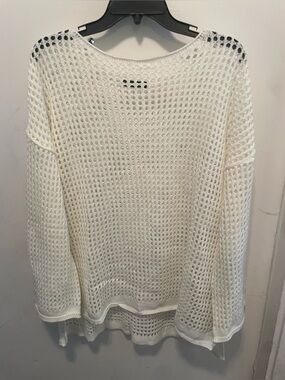 SHEIN Cream Open-Knit Swim Coverup Sweater